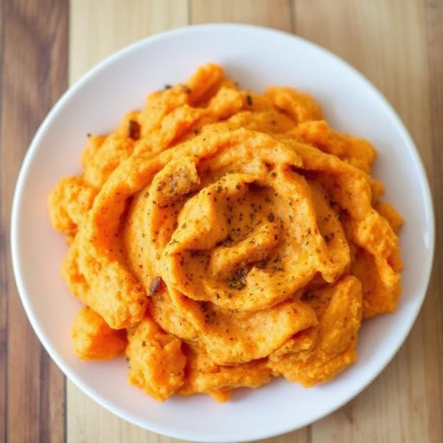 Roasted or mashed sweet potatoes on a plate.
