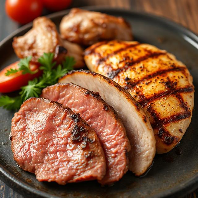 Sliced lean beef or grilled chicken breast.