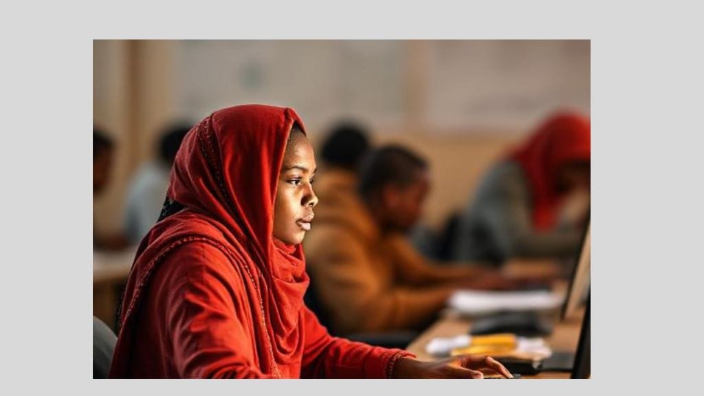 Ethiopian lady taking computer based grade 12 exam