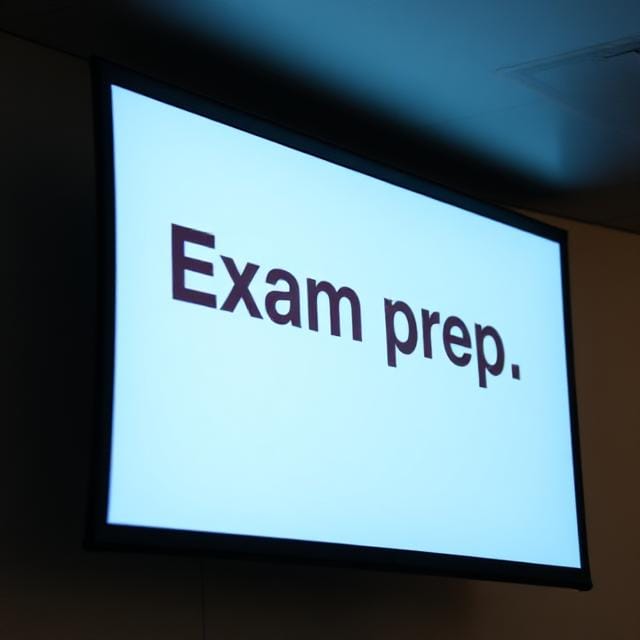 Screen with the word exam on it